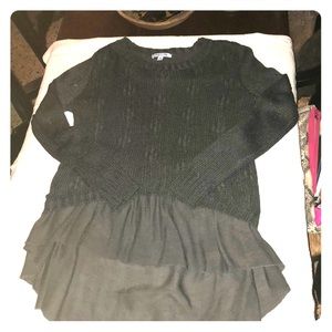 She and Sky gray sweater with ruffle